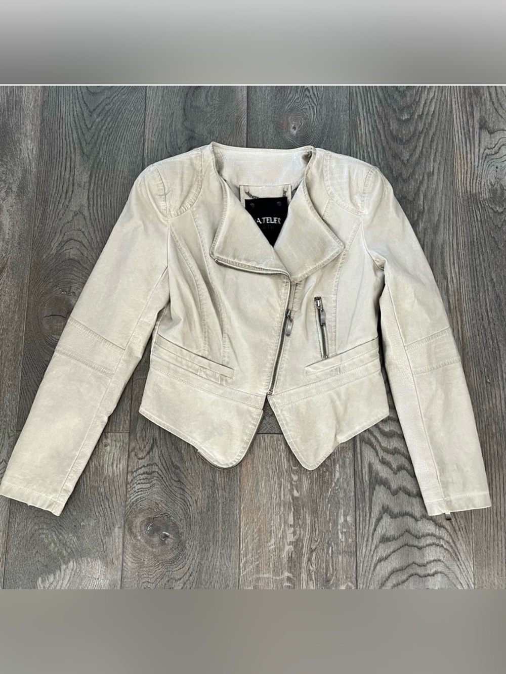 L’ATELIER Tan Vegan Faux Leather Moto Jacket Size M